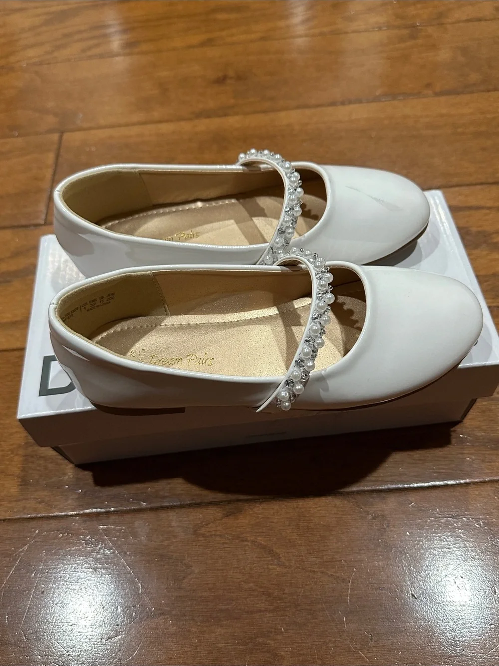 Dream Pairs White Patent Mary Jane Flats with Beaded Strap